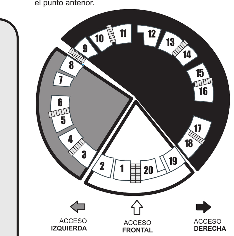 Mapa de pasillos de acceso al Coliseum con zonas activas resaltadas